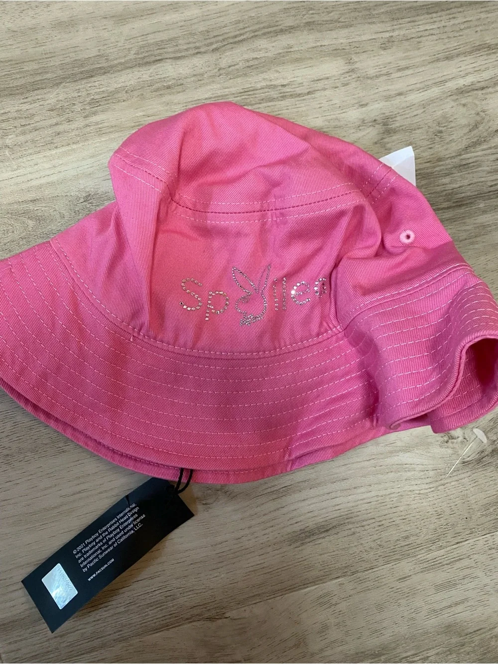 PLAYBOY Hot Pink rhinestone Spoiled bunny logo Bucket Hat - NWT